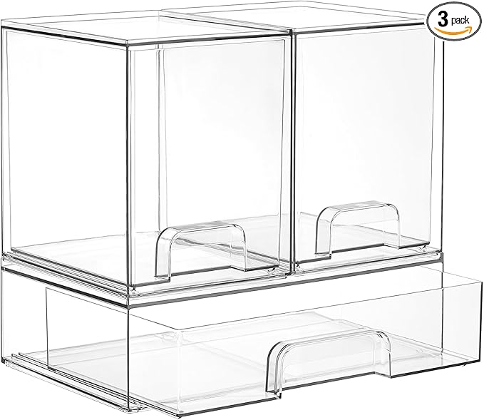 Vtopmart Clear Stackable Storage Drawers Set of 3, Plastic Organizer Bins | by Vtopmart