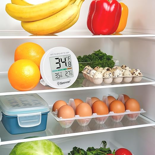 Geevon Small Digital Refrigerator Thermometer 10 Pack, IP65 Waterproof Commercial and Home Use, Max/Min Record Function with LCD Screen, Stand and Magnetic Back, for Fridge, Freezer Scenarios