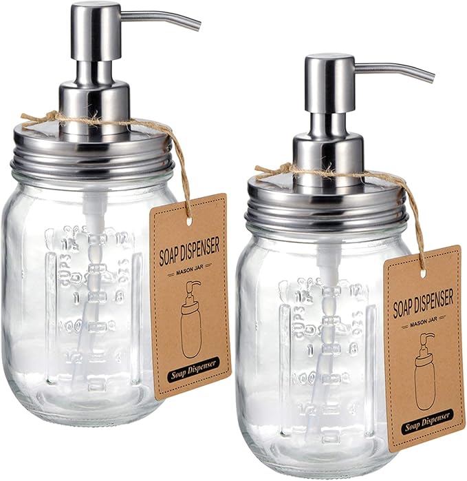 Amolliar Mason Jar Liquid Soap Dispenser, Lotion Soap Brushed Nickel 2 Pack | by Amolliar