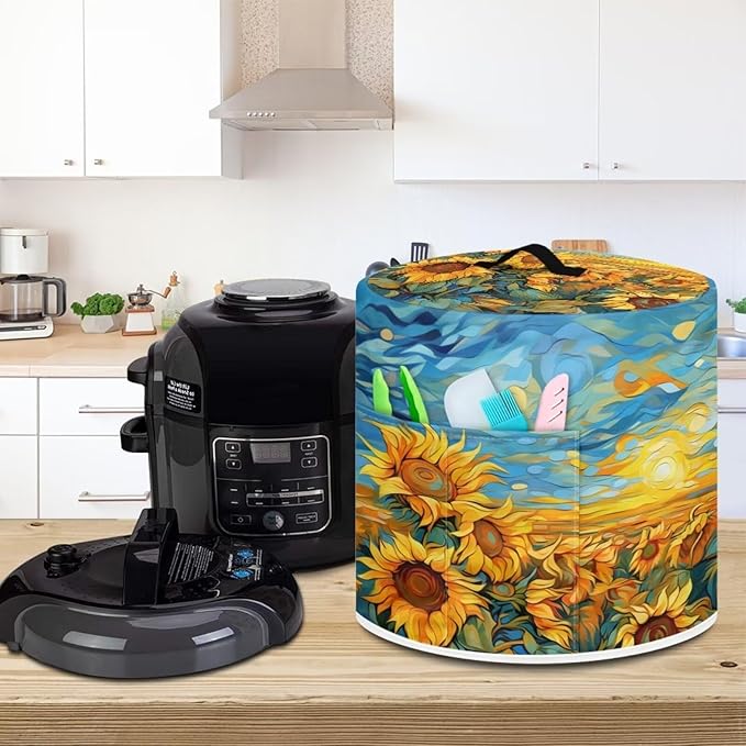 Sunflower Print Instant Pot Cover 8 Quart Dust Cover for Air Fryer Pressure Cooker Cover with Top Handle and Accessories Pockets Small Kitchen Appliance Cover Kitchen Decorations