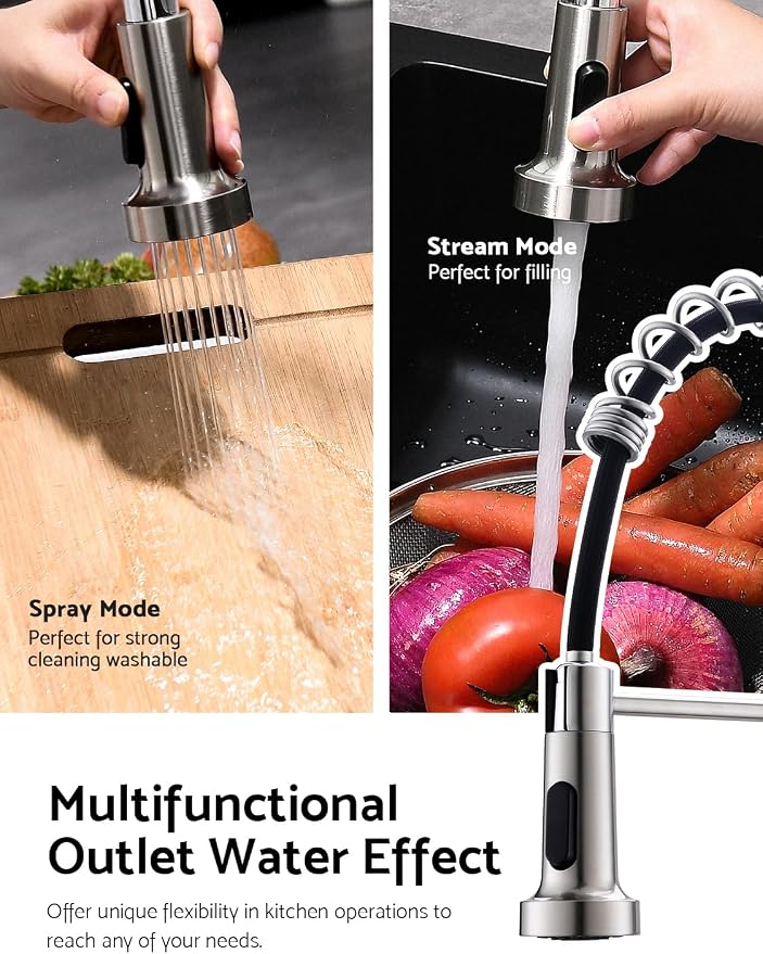 WEWE Touchless Kitchen Faucet, 2-Mode Sprayer, Brushed Nickel, Pull-Down | - Image 4
