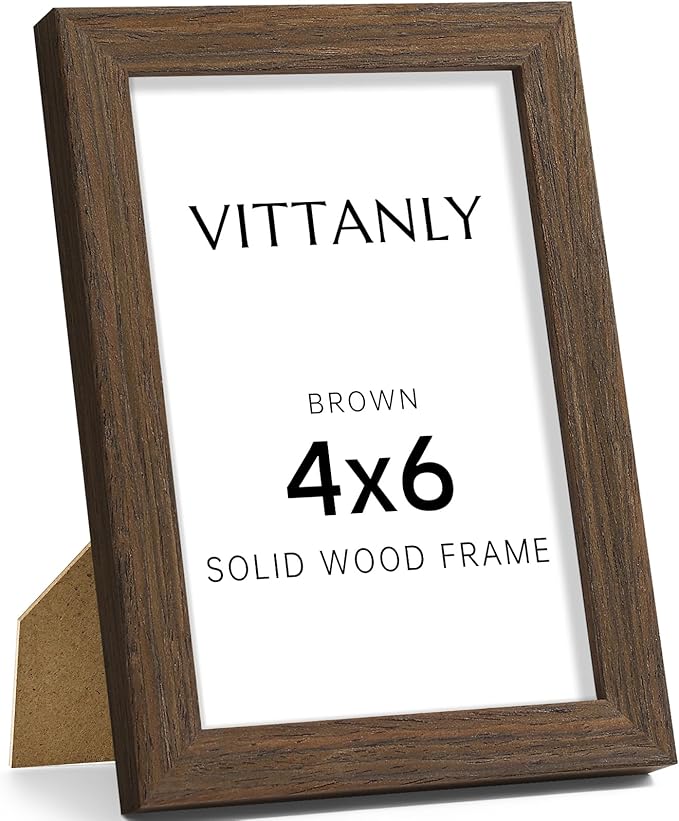 Vittanly 4x6 Picture Frame, Solid Wood Frame with Plexiglass, Includes 3.5x5 Mat, Wall Hanging or Tabletop for Photos, Home Decor, Brown, 1 Pack