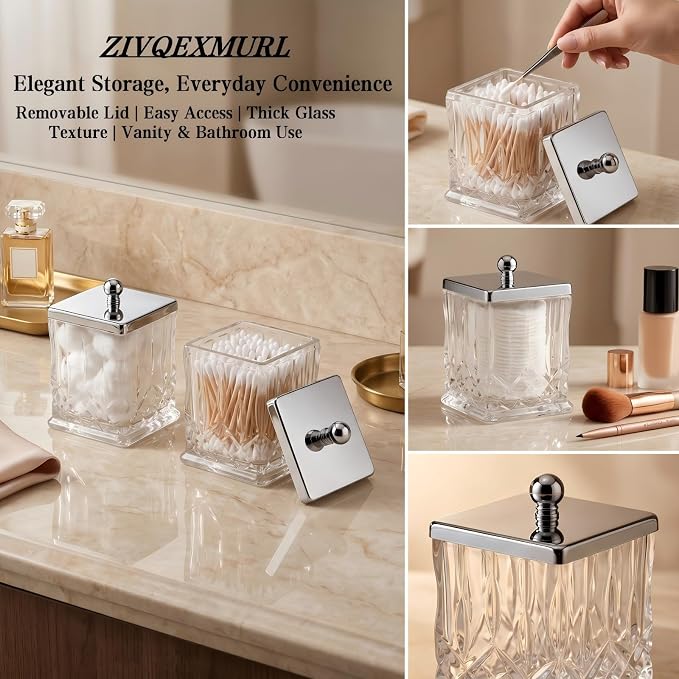 2 Pack 15Oz Clear Q-Tip Holder, Square Thick Glass - Image 4