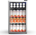 130 Can Beverage Refrigerator Built In Freestanding Wine Fridge with Stainless Steel Reversible Glass Door, Quiet Compressor LED Touch Control for Home Kitchen Bar, 3.2 Cu.ft Silver