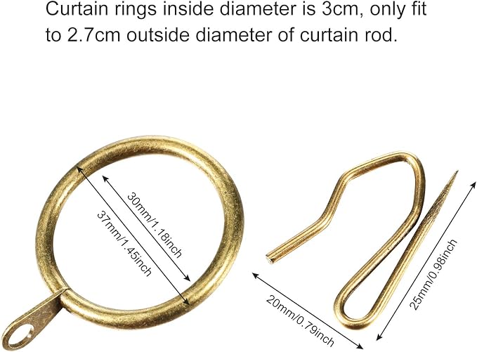 Hotop 60 Pcs 1.26 Inch Curtain Ring and 60 Pcs Pin Hook, Oil-Rubbed Bronze | - Image 2