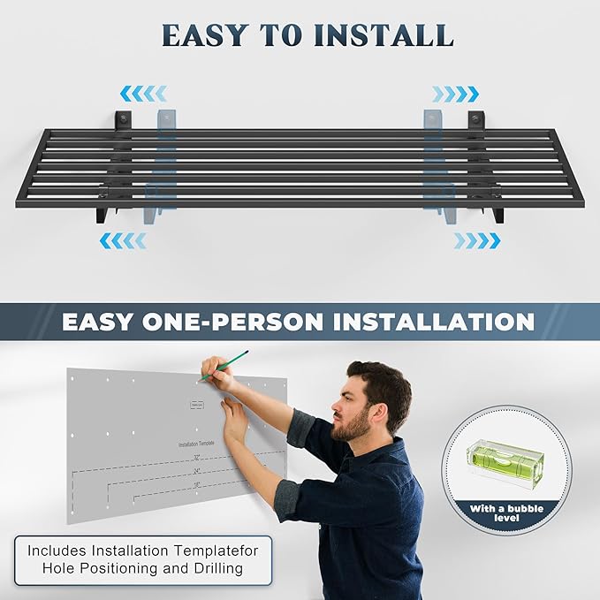 4-Pack 1.5x4ft Garage Shelving Wall Mounted, 1.5 x 4' Heavy Duty Garage Storage Shelves with Hooks, 1000LB Capacity