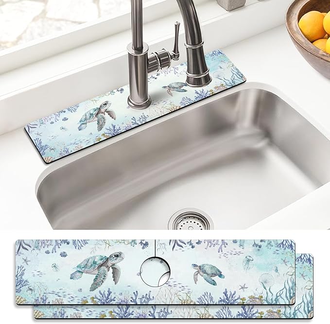 Sink Faucet Absorbing Mat, 2 Pack Drying Mat Around Faucet Sink Splash Guard by BathtubMat