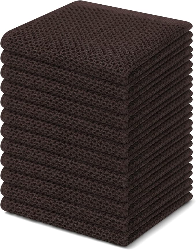 Homaxy 100% Cotton Waffle Weave Kitchen Dish Cloths 12-Pack, Dark Brown | 12 x by Homaxy