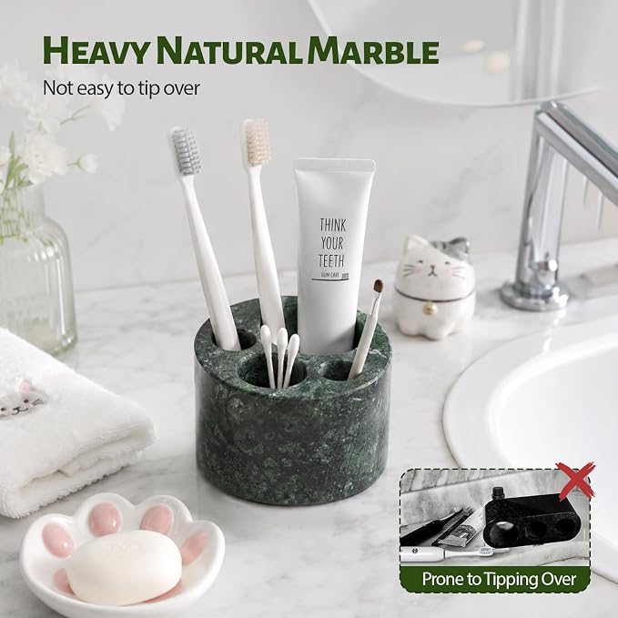 BCS Toothbrush Holder for Bathrooms, Cute 4 Slots Marble Toothbrush and - Image 7