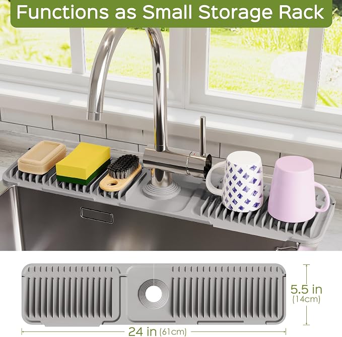 24 Inch Silicone Faucet Mat for Kitchen Sink Splash Guard – 2025 Upgraded - Image 5