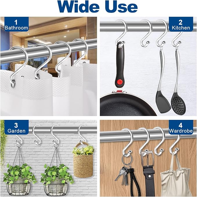 TOPROD S Shaped Shower Curtain Hooks Rings Shower Curtain Hangers S Hooks - Image 7