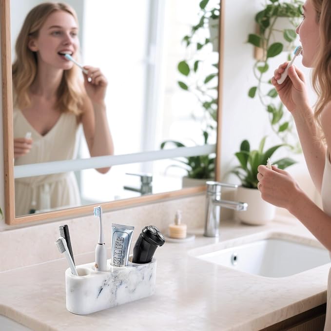 BCS Toothbrush Holder for Bathrooms, 4 Slots Marble Toothbrush and Toothpaste - Image 6