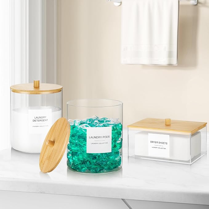 TIPGO Glass Jars and Acrylic Dryer Sheet Holder, Laundry Pods Container - Image 7