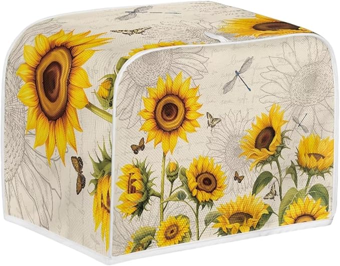 Dragonfly Sunflower Print Toaster Cover 2 Slice Dustproof Protectors Small Appliance Bread Maker Covers Anti Stains Kitchen Protection Accessories
