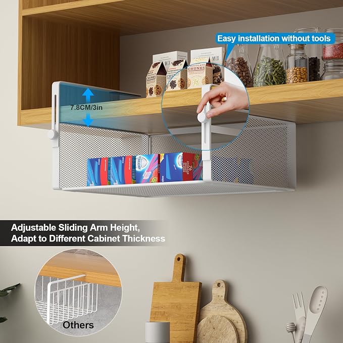 AmonHouseware 2Pack Under Shelf Basket, Adjustable Hanging Holder - Image 2