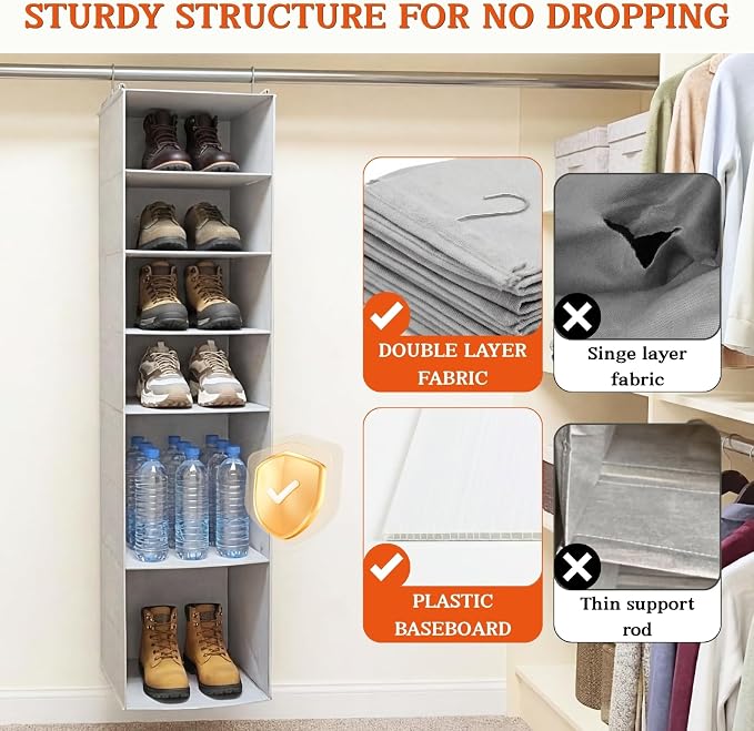 Deep Pocket Hanging Closet Organizer, 8 Tier Hanging Shoe Organizer | - Image 4
