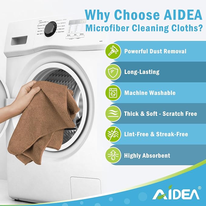 AIDEA Brown Microfiber Cleaning Cloth-12PK, Cleaning Rags 12"x12" Absorbent | - Image 3