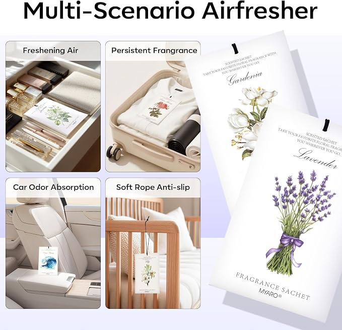 MYARO 12 Pack Assorted Floral Scented Sachets, Closet Deodorizer Freshener - Image 3