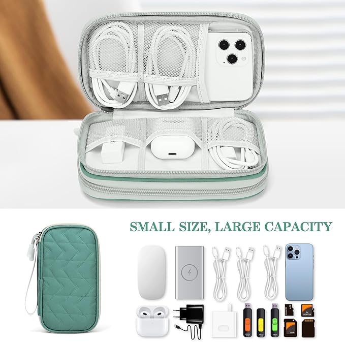FYY Electronic Organizer, Travel Tech Pouch, Cable Organizer Green Quilted | - Image 6