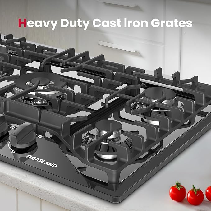 GASLAND 30 Inch Gas Cooktop with Griddle Black, PRO GH3305EF Gas Stovetop with 5 Burners, Reversible Cast Iron Grill/Griddle, Plug-in, NG/LPG Convertible, 120V Black, CSA certified