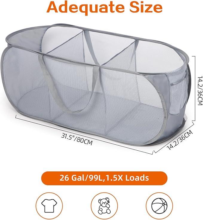 Durable Collapsible Foldable Pop Up Laundry Hamper, Sturdy 3 Compartments - Image 4