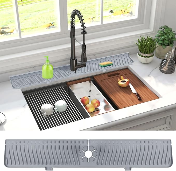 Derlights 30 inch Sink Splash Guard Mat, Silicone Faucet Handle Drip Catcher by Derlights