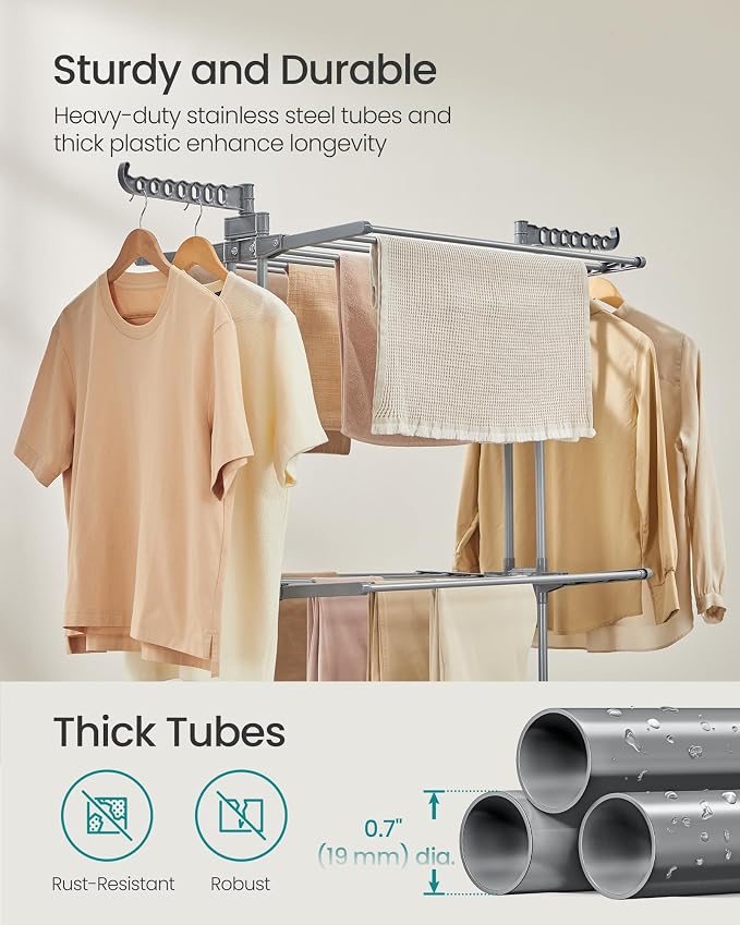 SONGMICS Clothes Drying Rack 3-Tier, Foldable Laundry Rack, Steel | Indoor - Image 4