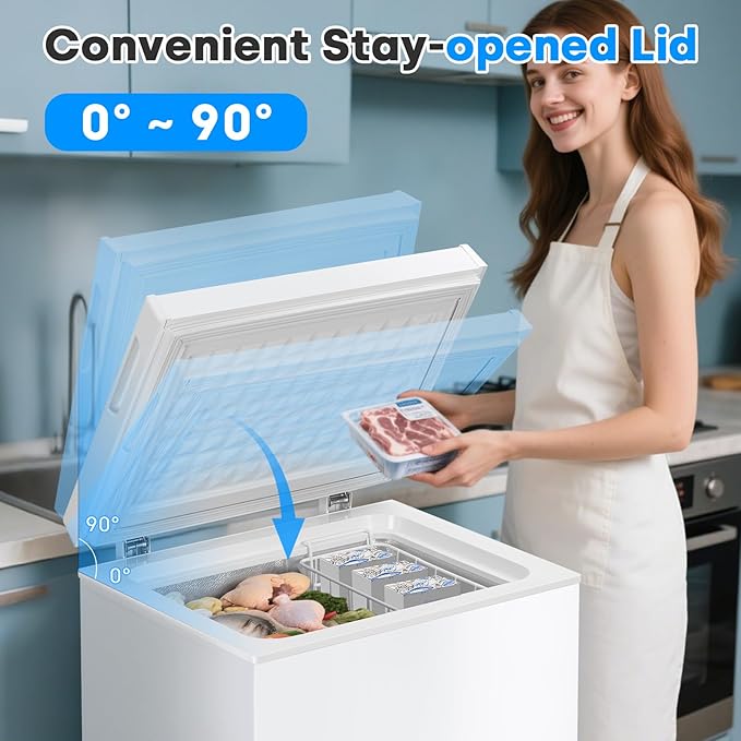 3.5 Cu.Ft Chest Freezer, Compact Chest Freezer with 7 Thermostat, Mini Deep Freezer with Removable Basket, Low Noise, Top Door Free-Standing Freezer for Garage/Dorm/Office/Apartment, White