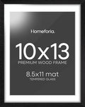 Homeforia 10x13 Picture Frame Black Wood, High End Oak 10x13 Poster Frames with Mat 8.5x11, 10 x 13 Wooden Frames Matted to 8.5 x 11 inch Photo, 13x10 Hanging Frame, Tempered Glass, Wall Kit, Set of 1