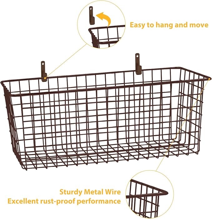 Kinlink 2 Sets Brown Extra Large Hanging Wall Basket - Image 3