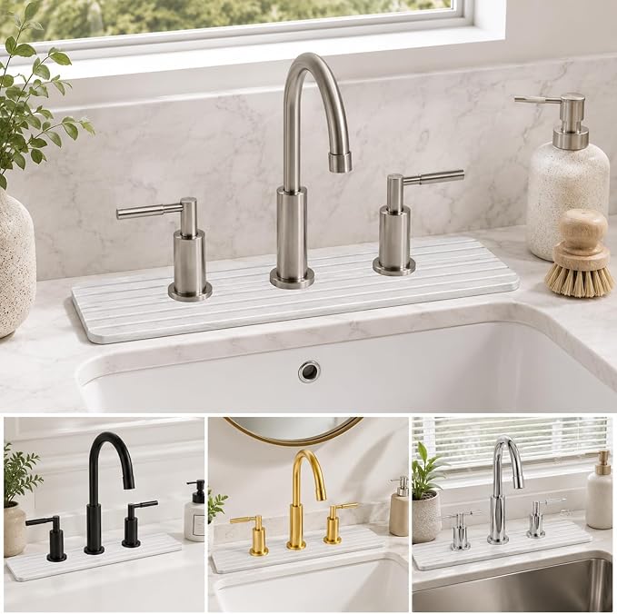 3 Hole Absorbent Faucet Mat, Quick Dry Diatomite Sink Splash Guard | Absorbent - Image 3