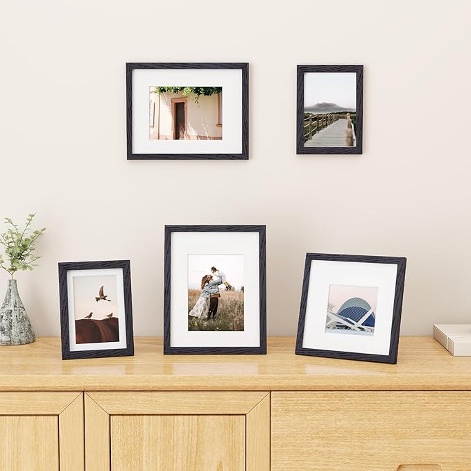 Fun Memories 5x7 Picture Frame, Solid Oak Wood 5 x 7 Frame with Plexiglass, 5 by 7 Photo Frame for Wall & Tabletop Display, 5x7 Picture Frame Matted to 4x6, Black Color, 3 Pack