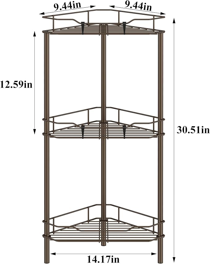 HuggieGems Metal Floor Standing Corner Shower Caddy, 3 Tier - Image 7