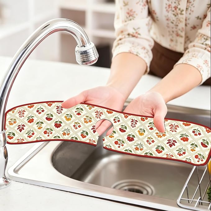 2 Pcs Kitchen Sink Splash Guard Faucet Mat Artistic Floral Design Faucet Mat - Image 6