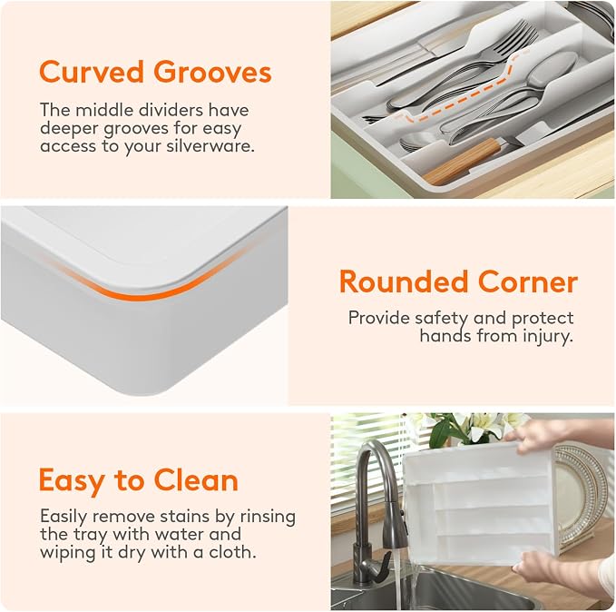 Lifewit Silverware Drawer Organizer Tray, Plastic Cutlery Storage - Image 6