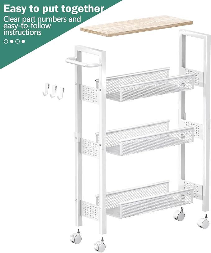 Vivihomety 4-Tier Slim Utility Rolling Laundry Cart - Image 8