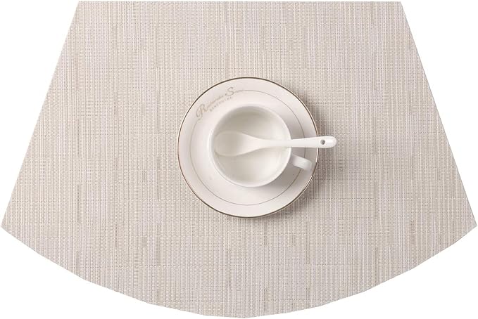 SHACOS Small Round Table Placemats Set of 5 Wedge Shaped Place Mat with Centerpiece Round Mat Heat Resistant Table Mats Washable (5, Beige)