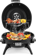 ROVSUN 1600W Tabletop Electric Grill with Temperature Control, Black 304 Stainless Steel Grill w/Double Layer Design, Portable & Removable, Small Stove for Indoor and Outdoor Use