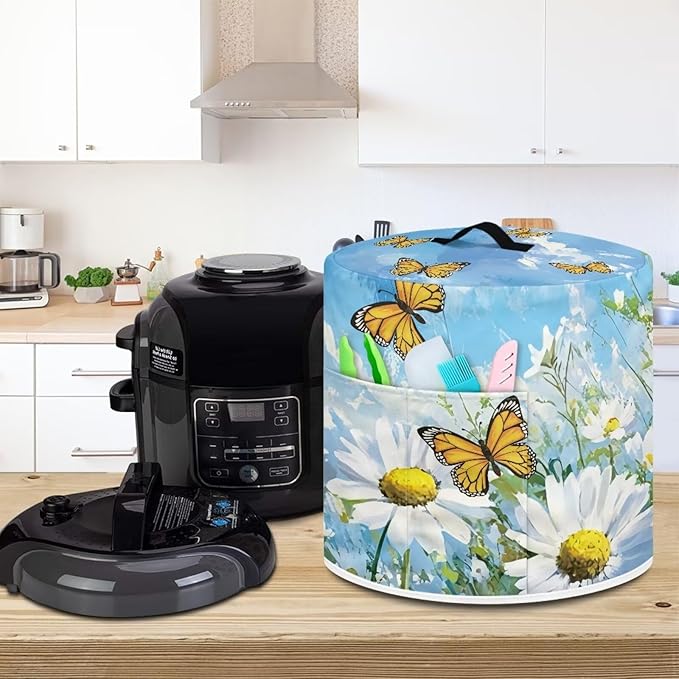 Daisy Butterfly Dust Cover Instant Pot and Extra Accessories Dust Proof Easy to Clean Pressure Cooker Cover Electric Appliance Cover Air Fryer Accessories with Storage Pocket Size L