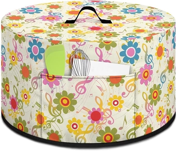 Colorful Sunflower Musical Note Print Slow Cooker Dust Cover Protective with Accessory Pocket Stain Resistant Slow Cooker Cover Easy to Clean Fits for Most 6/7/8 Quart Crock Pot