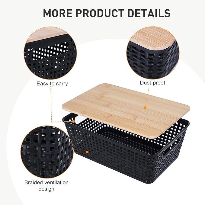 Storage Bins with Lids 6 Packs, Plastic Storage Bins with Bamboo Lids - Image 4