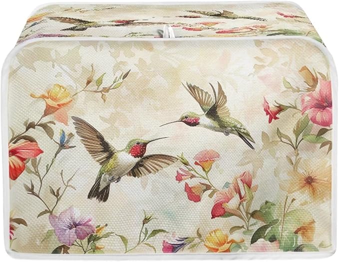 Hummingbird Flower Print 4 Slice Toaster Cover for Home Kitchen Accessories Decor Small Kitchen Appliance Bread Maker Cover