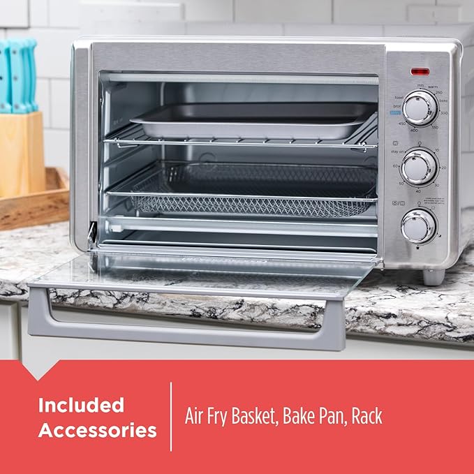 BLACK+DECKER Crisp 'N Bake Air Fryer Countertop Convection Toaster Oven, Large Capacity, 6-Slice, 5-in-1, Fits 12” Pizza, 60-Min Timer, Bake, Broil, Air Fry, Toast, Keep Warm, Stainless Steel