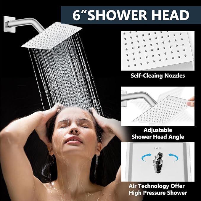 Aolemi Shower Faucet Set Ceiling Mount Shower System Rough-in Valve and Shower Trim Kit 2 in 1 Handheld Spray Push Button Diverter 12 and 6 Inch Dual Shower Head Polish Chrome