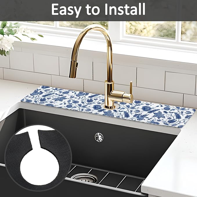 24" X 5.5" Kitchen Sink Splash Guard Faucet Mat Flora Super Absorbent Fast - Image 5