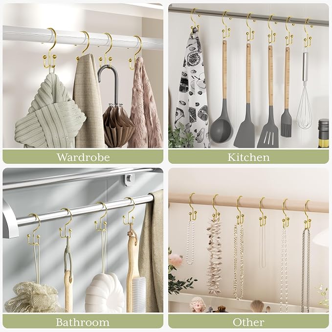 Shower Curtain Hooks Gold Shower Curtain Rings, Double Shower Curtain Hooks - Image 7
