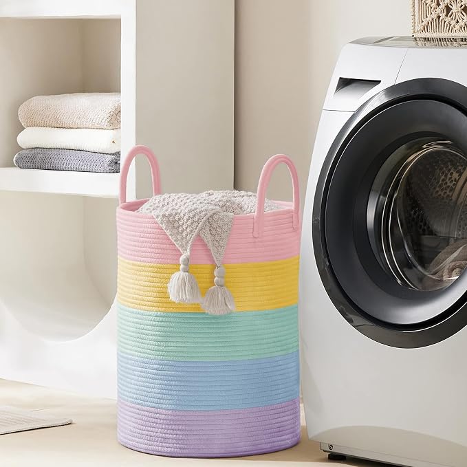 YOUDENOVA Cotton Rope Laundry Hamper Basket, 58L Blanket Basket - Image 6