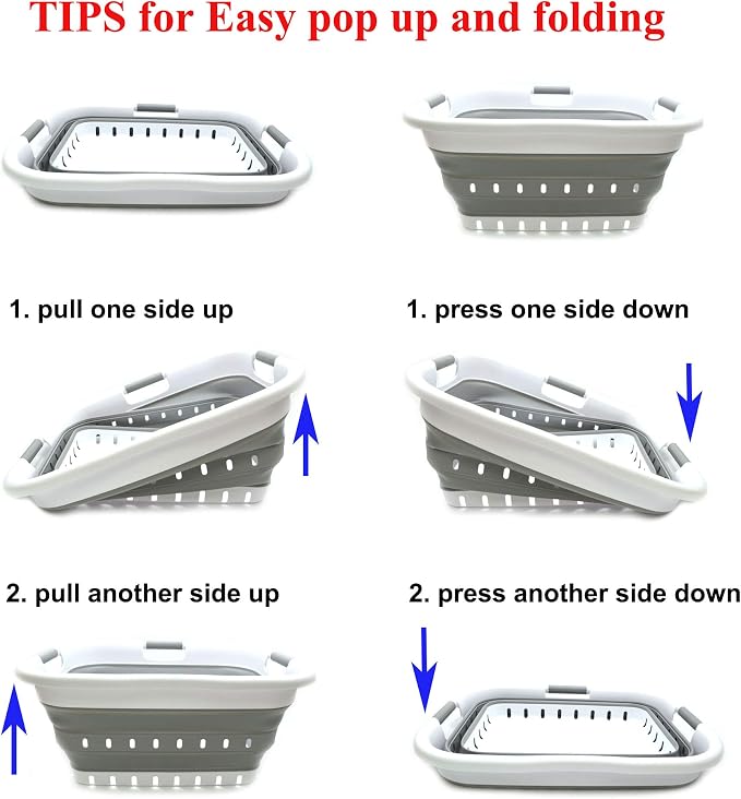 SAMMART 41L Set of 2 Collapsible 3 Handled Plastic Laundry Basket-Foldable Pop - Image 8