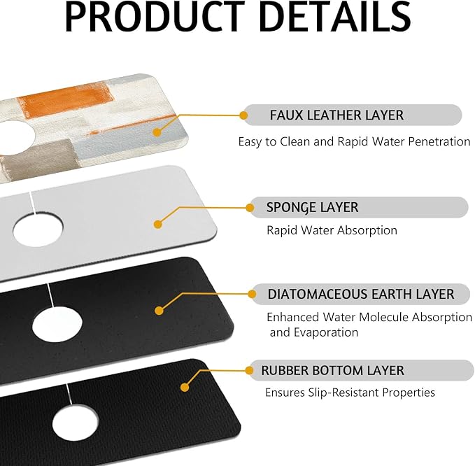 MCALK Orange Kitchen Sink Faucet Mat Splash Guard, Absorbent Quick-Dry Kitchen - Image 3