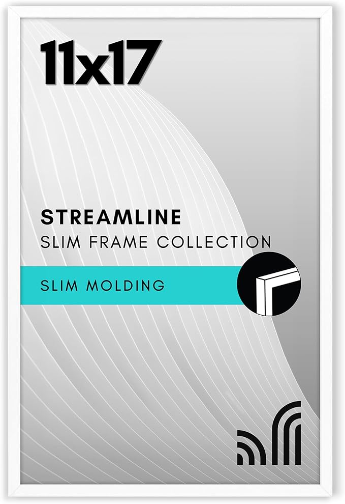 Americanflat 11x17 Picture Frame with Polished Plexiglass - Streamline Collection - Thin Border Picture Frame for Wall Display - Hanging Hardware Included - White
